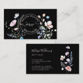 Watercolor Wildflowers Black Mauve Visitekaartje (Voorkant / Achterkant)