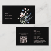 Watercolor Wildflowers Black  Visitekaartje (Voorkant / Achterkant)