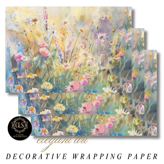 Watercolor Wildflowers Decoupage Inpakpapier Vel