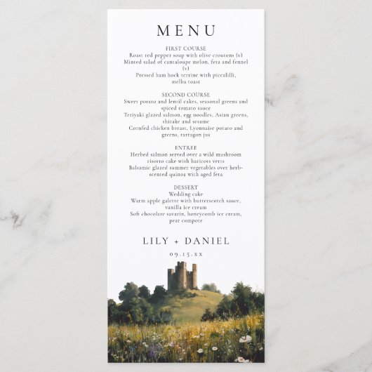 Watercolor Wildflowers Floral Castle Wedding Menu (Voorkant)