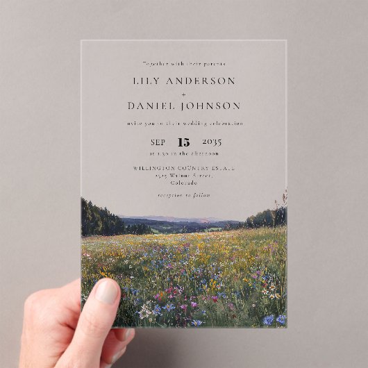 Watercolor Wildflowers Floral Meadow Wedding Acryl Uitnodigingen (Insitu (Draagbaar))