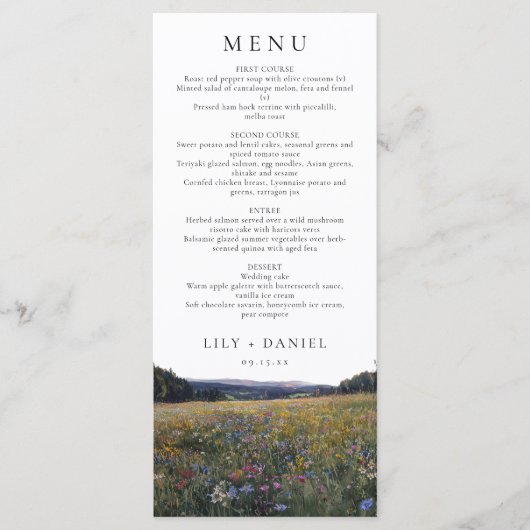 Watercolor Wildflowers Floral Meadow Wedding Menu (Voorkant)