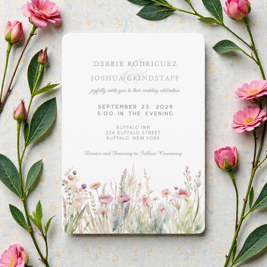 Watercolor Wildflowers Floral Wedding Invitation  Kaart