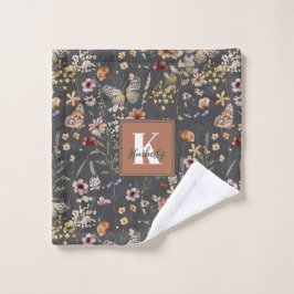 Watercolor Wildflowers Monogram Name Washandje