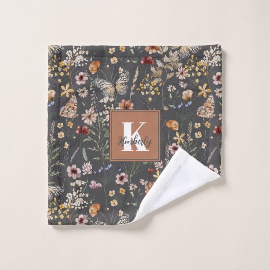 Watercolor Wildflowers Monogram Name Washandje (Wasdoekje)