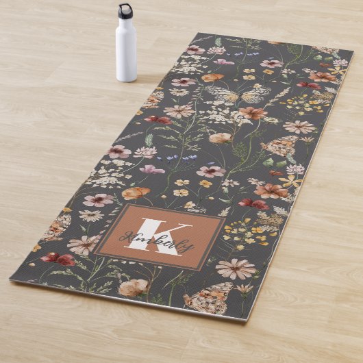 Watercolor Wildflowers Monogram Name Yogamat (In situ)