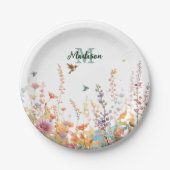 Watercolor Wildflowers Monogram Personalized Name Papieren Bordje (Voorkant)