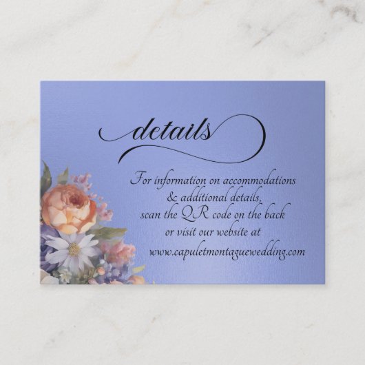 Watercolor Wildflowers, QR Code - Blue Informatiekaartje (Voorkant)