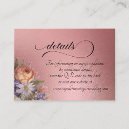 Watercolor Wildflowers, QR Code - Rose Gold Informatiekaartje