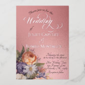 Watercolor Wildflowers - Rose-Gold Folie Uitnodiging (Voorkant)