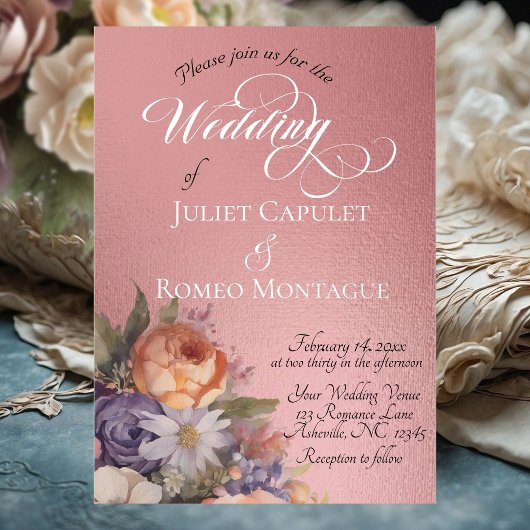 Watercolor Wildflowers - Rose-Gold Folie Uitnodiging