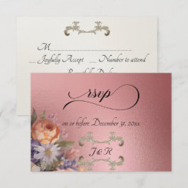 Watercolor Wildflowers - Rose Gold RSVP Kaartje