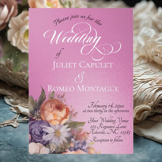 Watercolor Wildflowers - Rose Pink Folie Uitnodiging