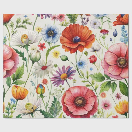 Watercolor Wildflowers Seamless Decoupage Paper Cadeaupapier (Zoom)