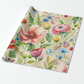 Watercolor Wildflowers Seamless Decoupage Paper Cadeaupapier (Uitgerold)