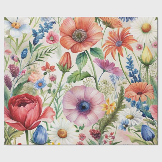 Watercolor Wildflowers Seamless Decoupage Paper Cadeaupapier (Zoom)