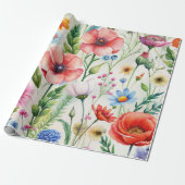 Watercolor Wildflowers Seamless Decoupage Paper Cadeaupapier (Uitgerold)