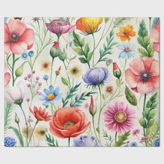 Watercolor Wildflowers Seamless Decoupage Paper Cadeaupapier (Zoom)