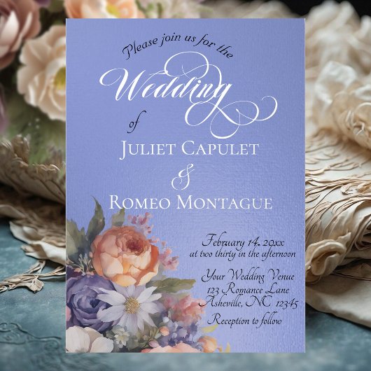 Watercolor Wildflowers - Sky Blue Folie Uitnodiging