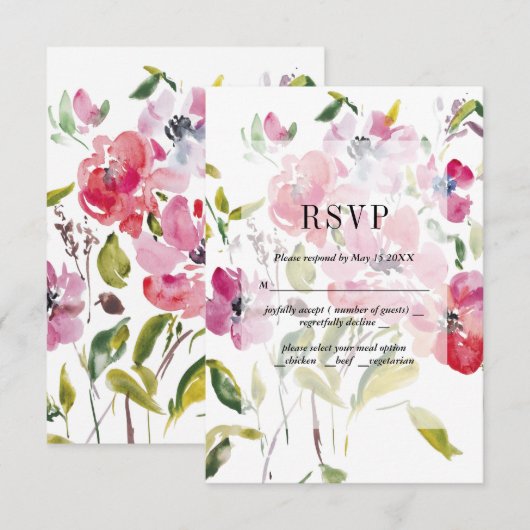 Watercolor Wildflowers Weddinge RSVP Card (Voorkant / Achterkant)