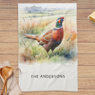 Watercolor Wildlife Fazant Print Persoonlijk Theedoek