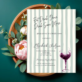 Watercolor Wine Glass Green Striped Bridal Shower Kaart
