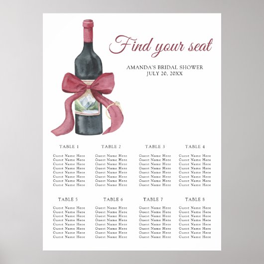 Watercolor Wino voor geloften Huwelijks zitplaatse Poster (Voorkant)