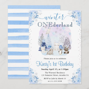 Watercolor Winter Arctische Dieren 1e Verjaardag Kaart