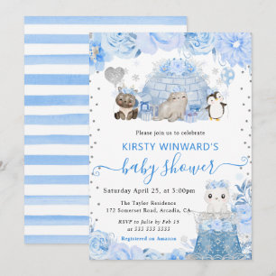 Watercolor Winter Arctische Dieren Baby Shower Kaart