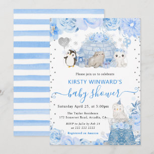 Watercolor Winter Arctische Dieren Baby Shower Kaart