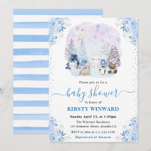 Watercolor Winter Arctische Dieren Baby Shower Kaart
