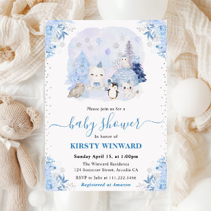 Watercolor Winter Arctische Dieren Baby Shower Kaart