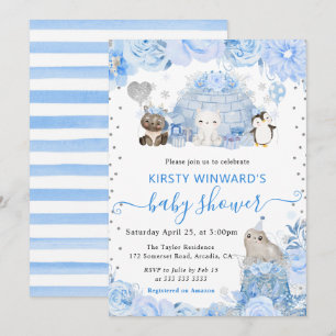 Watercolor Winter Arctische Dieren Baby Shower Kaart