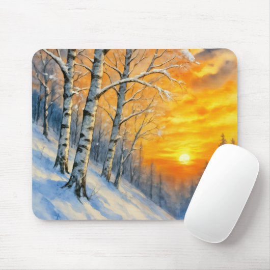 Watercolor Winter Berkenbomen Muismat (Met muis)