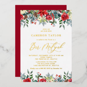 Watercolor Winter Bloemen Florale Bar Mitswa Folie Uitnodiging