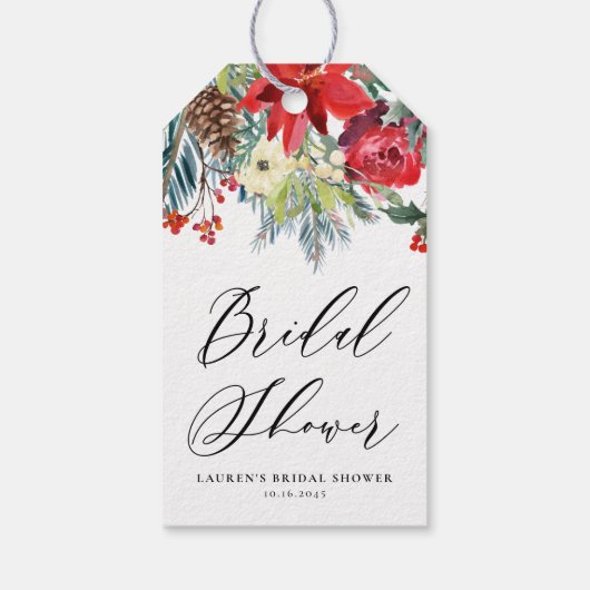 Watercolor Winter Bloemen Slag Bruiloft Cadeaulabel (Achterkant)