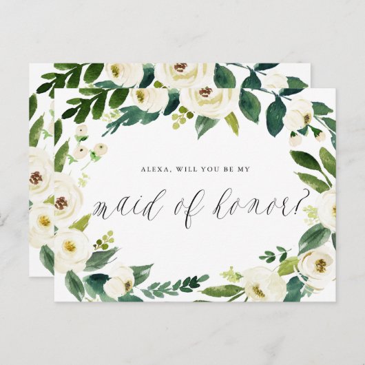 Watercolor Winter Bloemenkrans Getuige Bruid Aankondigingskaart (Voorkant / Achterkant)
