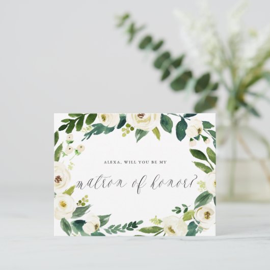 Watercolor Winter Bloemenkrans Getuige Eervrouw Aankondigingskaart (Staand voorkant)