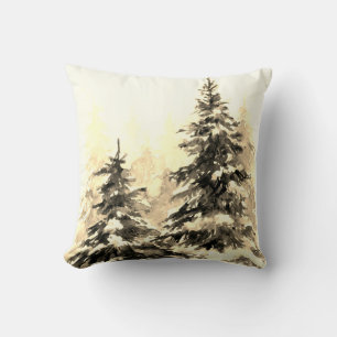 Watercolor winter bos christmasboom modern illustr kussen