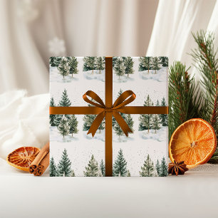 Watercolor Winter Bos Groen Dennengehakt Kerstmis Inpakpapier Vel