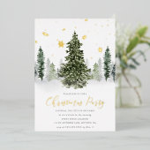 Watercolor Winter Bos Kerstfeest Goud Folie Uitnodiging (Staand Voorkant)