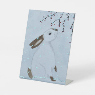 Watercolor Winter Bunny Rabbit Reclamebord Met Voetstuk