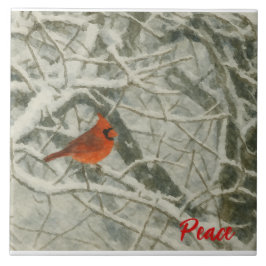 Watercolor Winter Cardinal Ceramic Tile Tegeltje