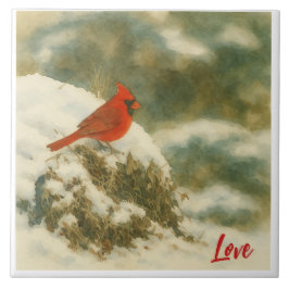 Watercolor Winter Cardinal Tegeltje