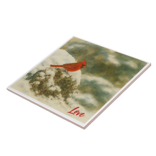 Watercolor Winter Cardinal Tegeltje (Zijkant)