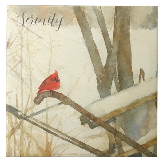 Watercolor Winter Cardinal Tegeltje (Voorkant)