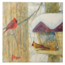 Watercolor Winter Cardinals Tegeltje