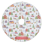 Watercolor Winter Christmas Objects Pattern Fleece Kerstboom Rok (Voorkant)