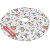 Watercolor Winter Christmas Objects Pattern Fleece Kerstboom Rok (Gekanteld)
