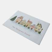 Watercolor Winter Christmas Village Family Name Deurmat (Schuin)